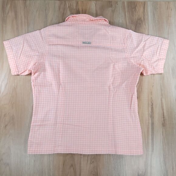 🔺️Columbia Peach Plaid Button Front Short Sleeve Shirt Medium - Picture 2 of 12